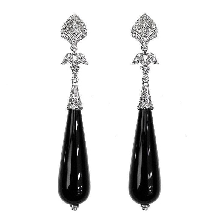 Neon-Glazed Art Deco Earrings with Onyx Drops 👜 👗 928