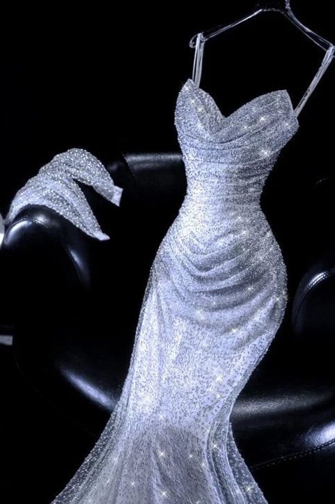 🖤 🦋 Neon Glimmer Tulle Mermaid Dress with Sequin Strap Details — aesthetic edit 950