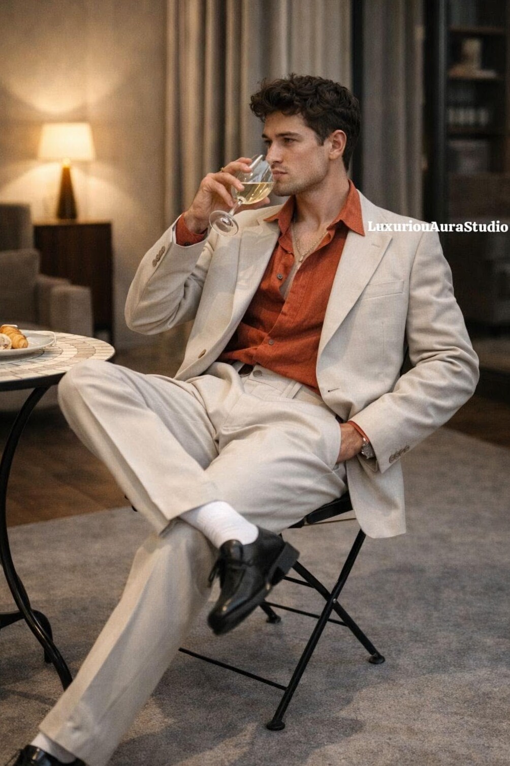 ✨ Neon Glow Vintage Suit — 70s Flame Blazer & Bold Orange Shirt | art direction  281