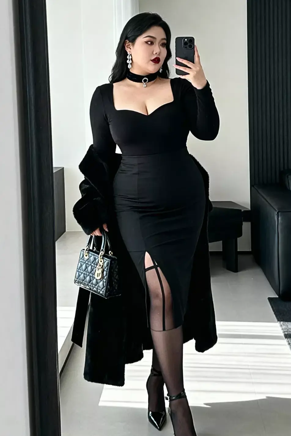 👑 ⟡ Neon Gothic Glamour: Winter Luxe Outfits for Curvy Rebels 424