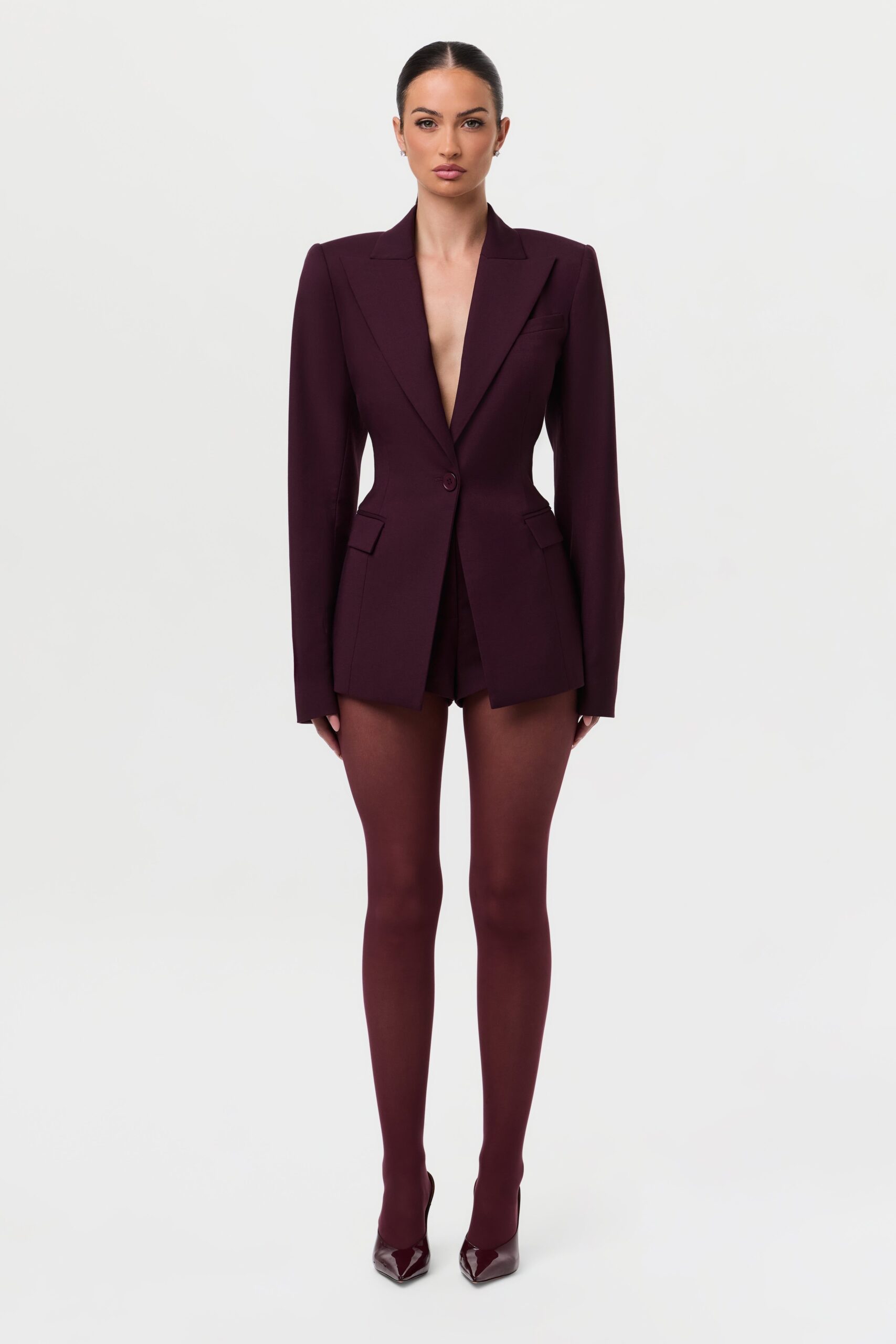 🌉 | Neon-Hued High Waist Suited Shorts in Dark Plum · Retro Glam · Party-Ready S 942