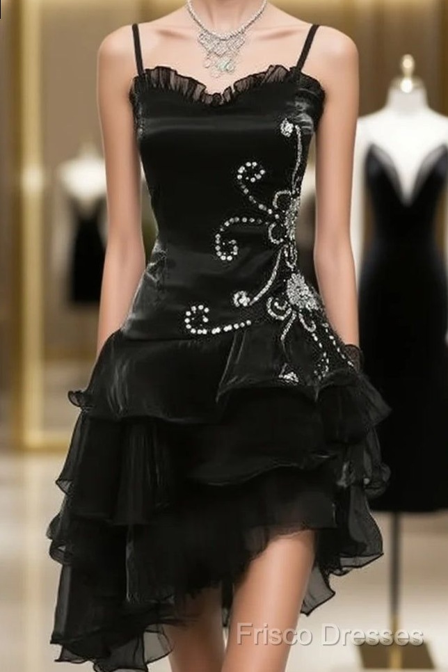 Neon-Infused Vintage Black Chiffon Mini Prom Dress with Beaded Glamour • 📻 🎲 🗝️ 878