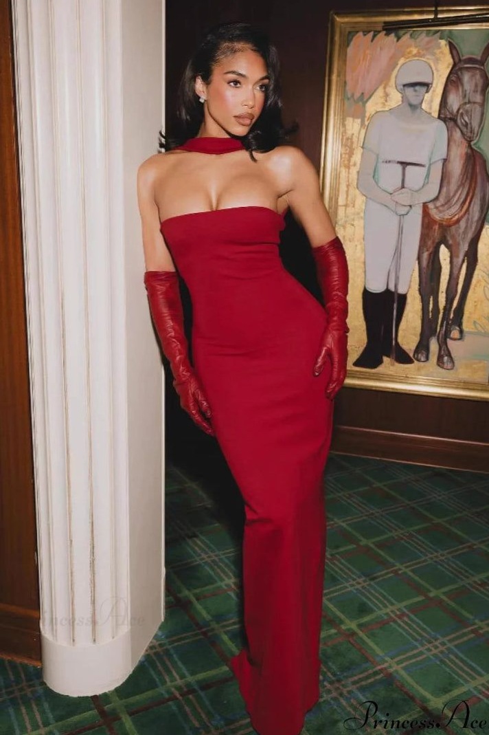 💅 🕶️ ✦ Neon-Infused Vintage Flare Red Bandage Evening Gown 213