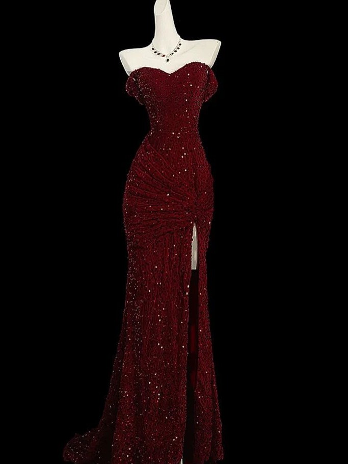 🎞️ Neon-Infused Vintage Mermaid Gown with Sequin Accents and Dramatic Slit — aes 907