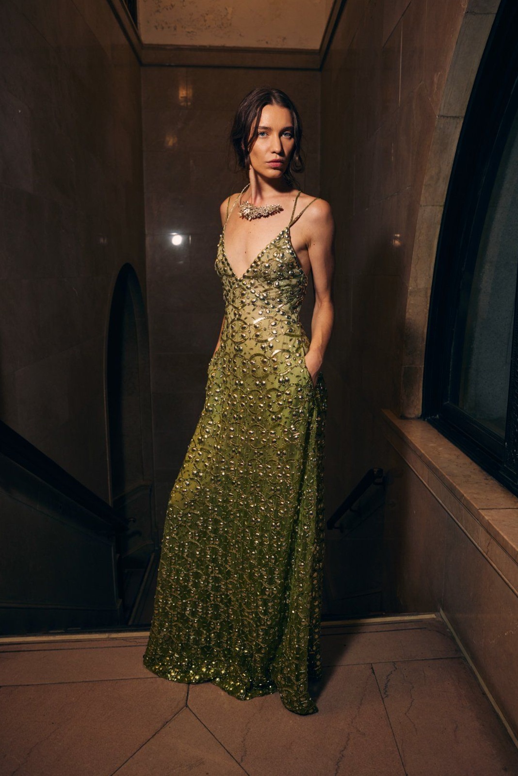 Neon-Iridescent Peridot Medallion Dress by Cucculelli Shaun 🚗 🚗 379