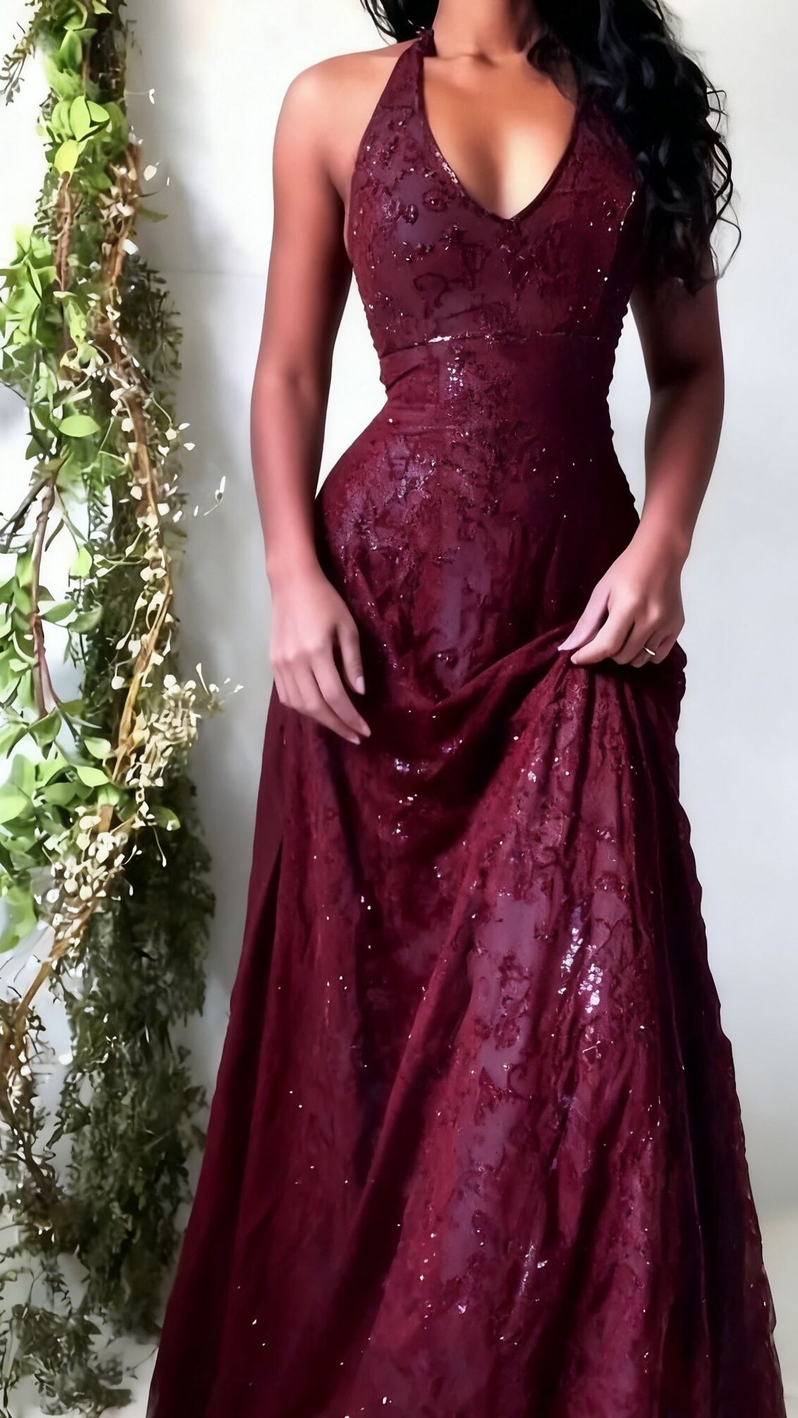 🎩 | Neon-Laced Purple Halter Gown with Vintage Glamour | toast to good times 648