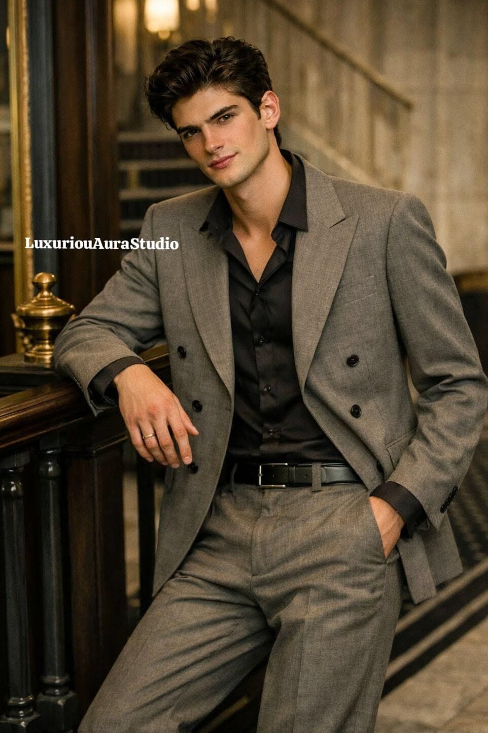 neon-lit dream vibes: Men’s Cream Double Breasted Suit — Luxury Vintage Monochro 951