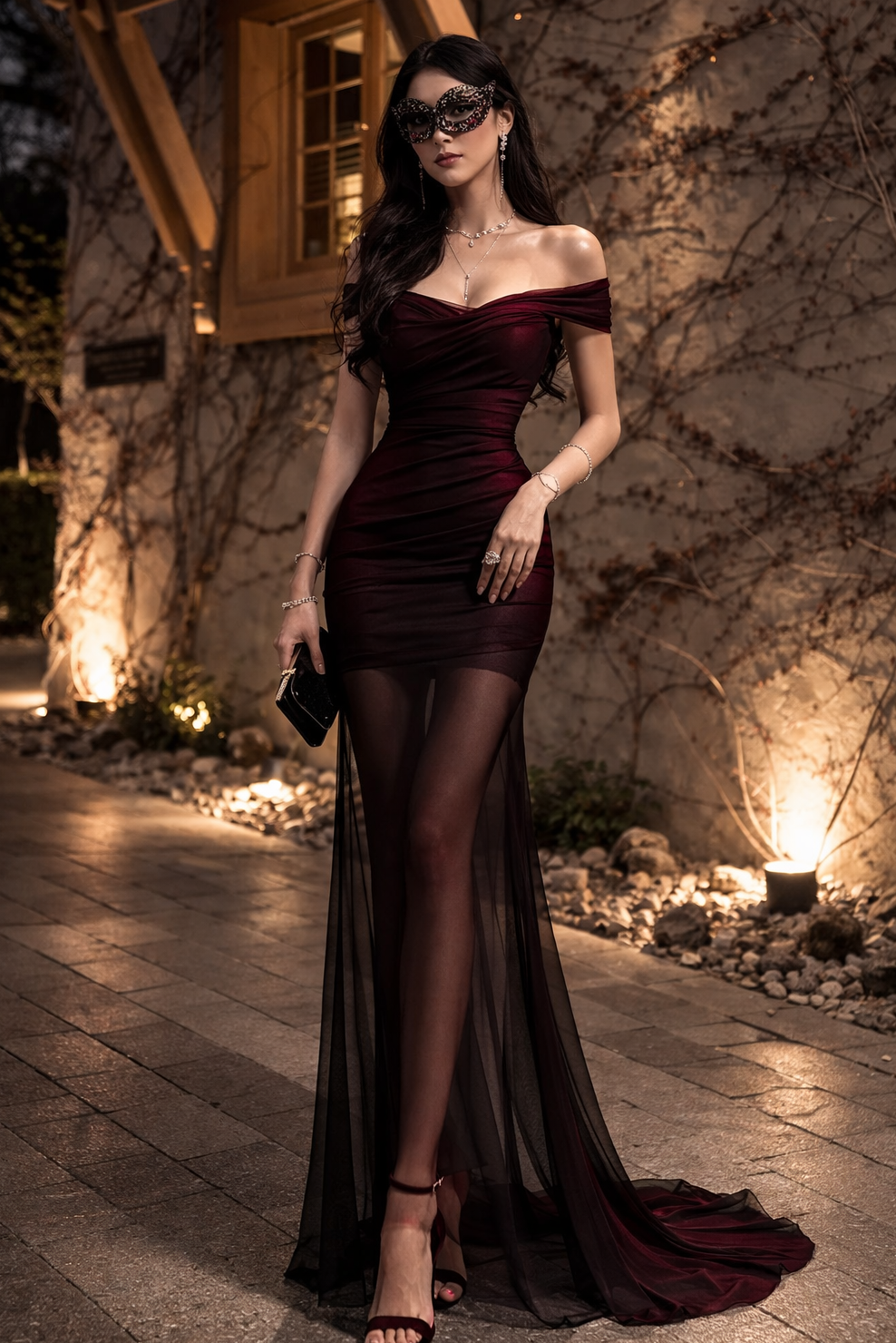 Neon Masquerade Gown with Vintage Glamour and Artistic Flair — celebration aesth 907