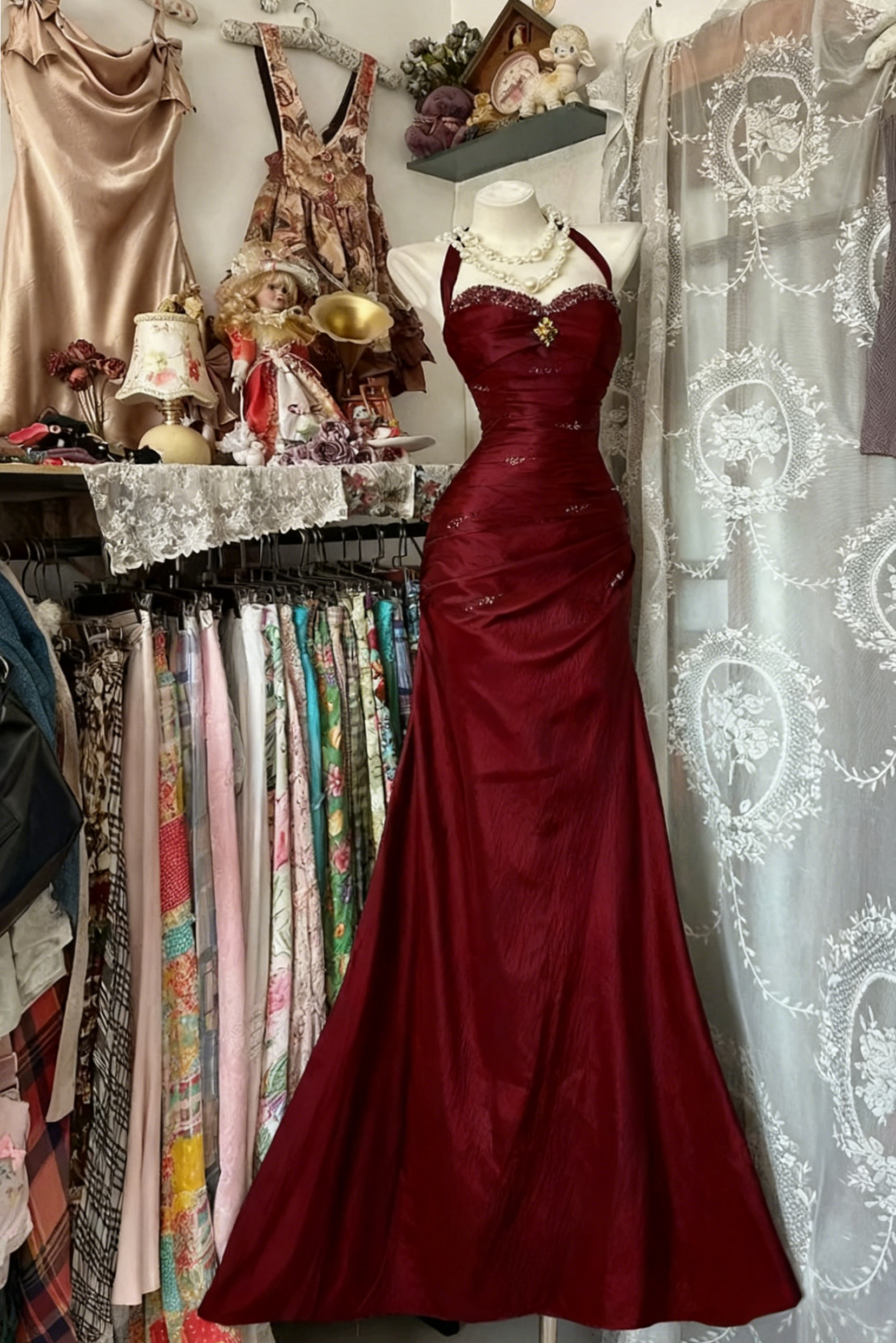 📻 🎞️ ✦ Neon Mermaid Elegance in Royal Blue Burgundy Beaded Fit 158