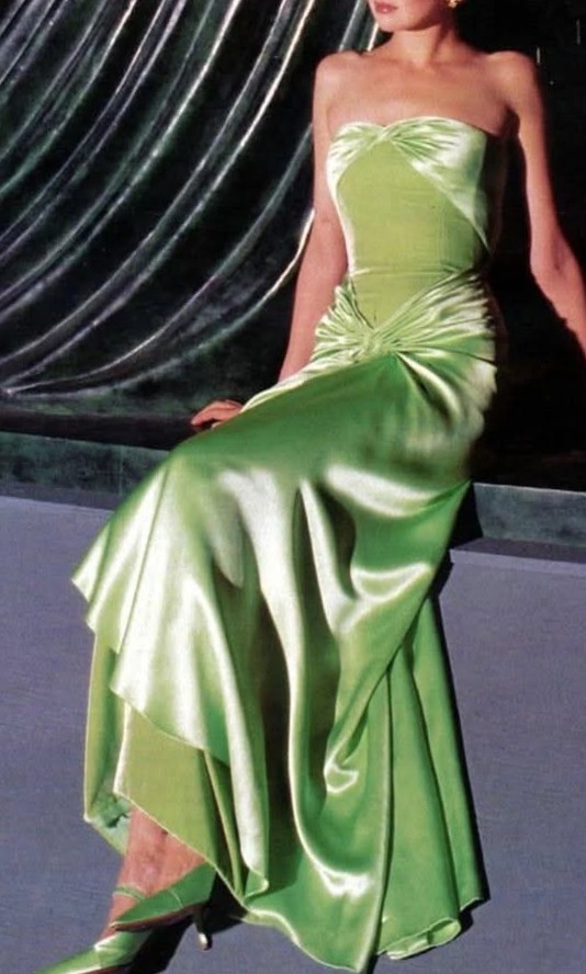 🚗 ✈️ Neon Mermaid Glam Green Satin Evening Gown 287