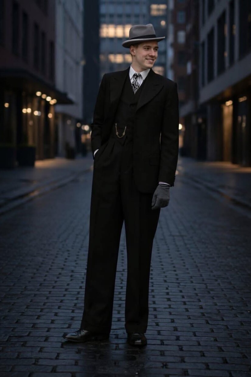 ⊹ Neon Noir Gatsby Era Tuxedo Ensemble ⊹ 🔵 🌃 555