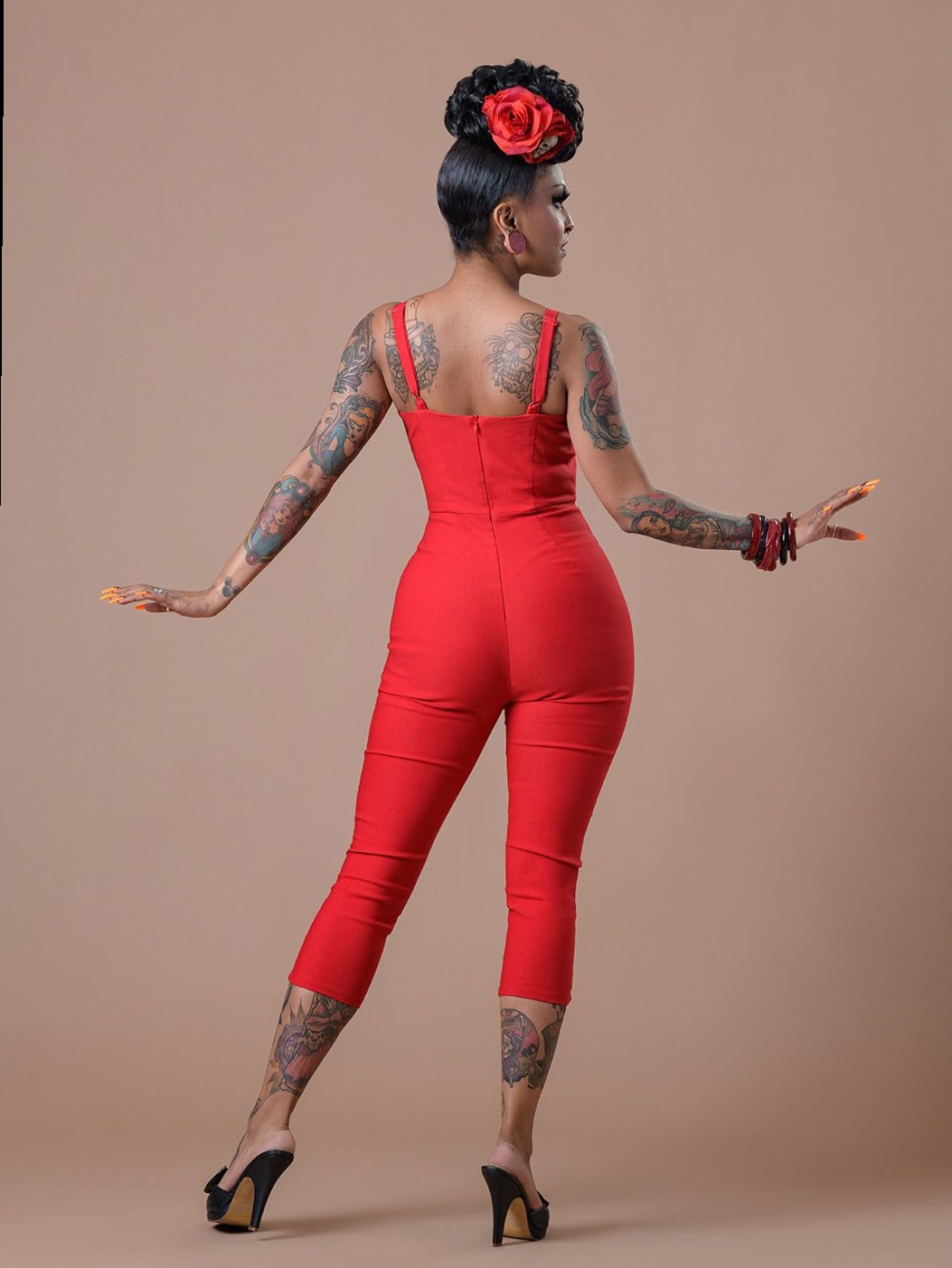 🔵 Neon Red Chelada Jumpsuit with Vintage Glow | digital art daily 842