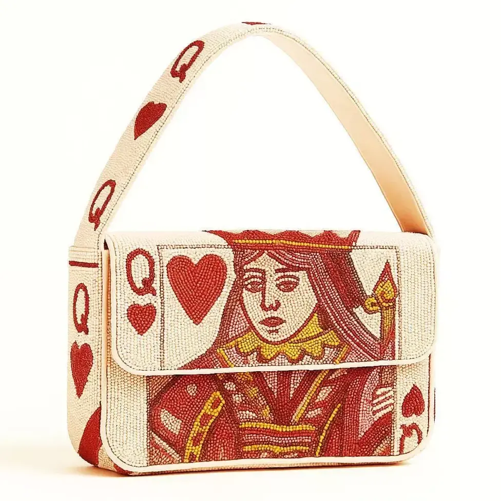 ✨ Neon Regal Clutch with Beaded Elegance & Vintage Card Accents | city lights ma 923