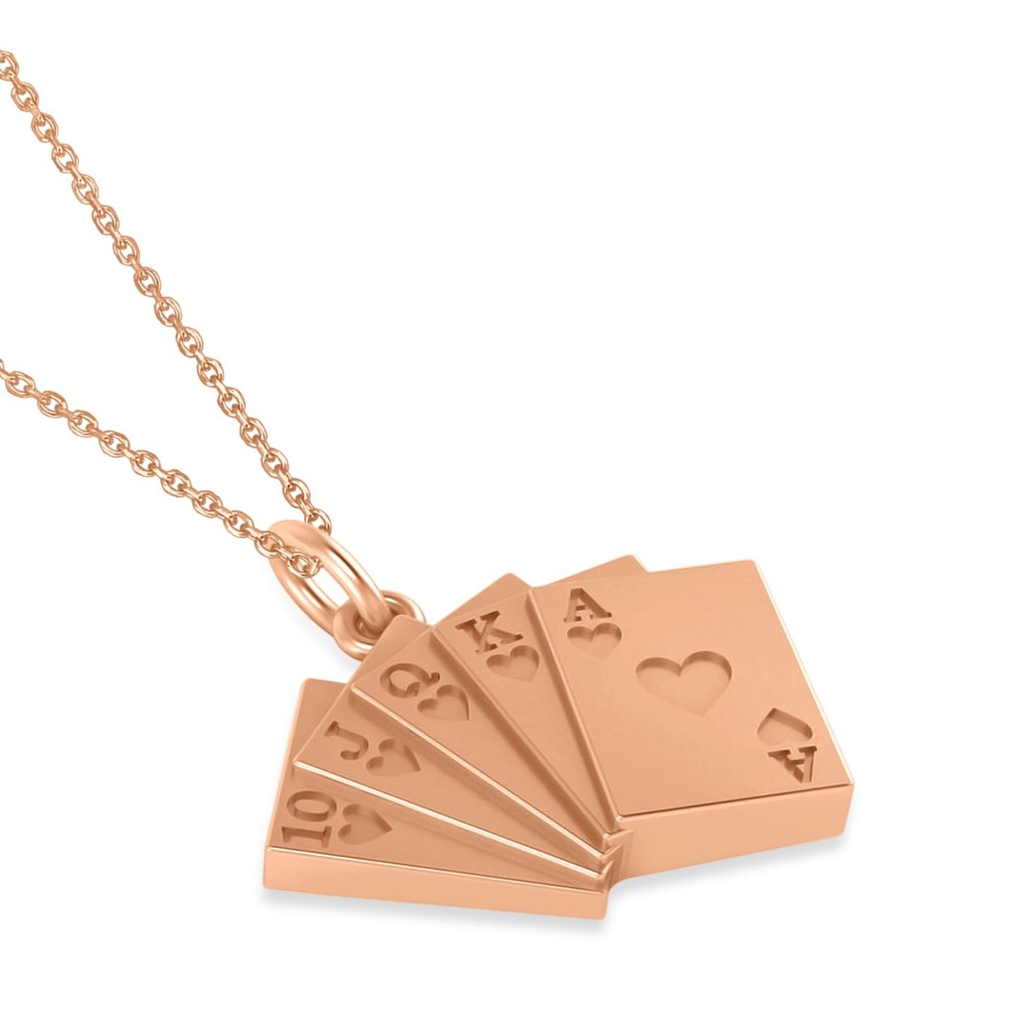 🍃 🌲 ⟡ Neon Royal Flush Pendant in 14K Rose Gold – Gilded Game Elegance 838