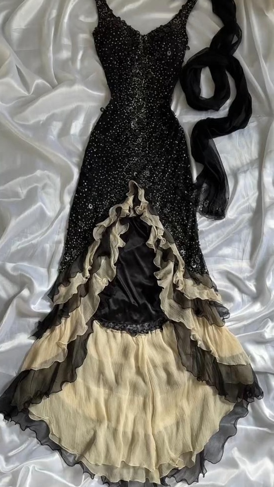 🎩 👢 Neon Ruffles & Mermaid Silhouettes: Sequin-Embellished Evening Maxi Magic —  749