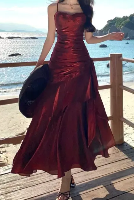 ✨ Neon Satin Gown with Ruffle Trim for Glam Party Moments | special occasion sty 705