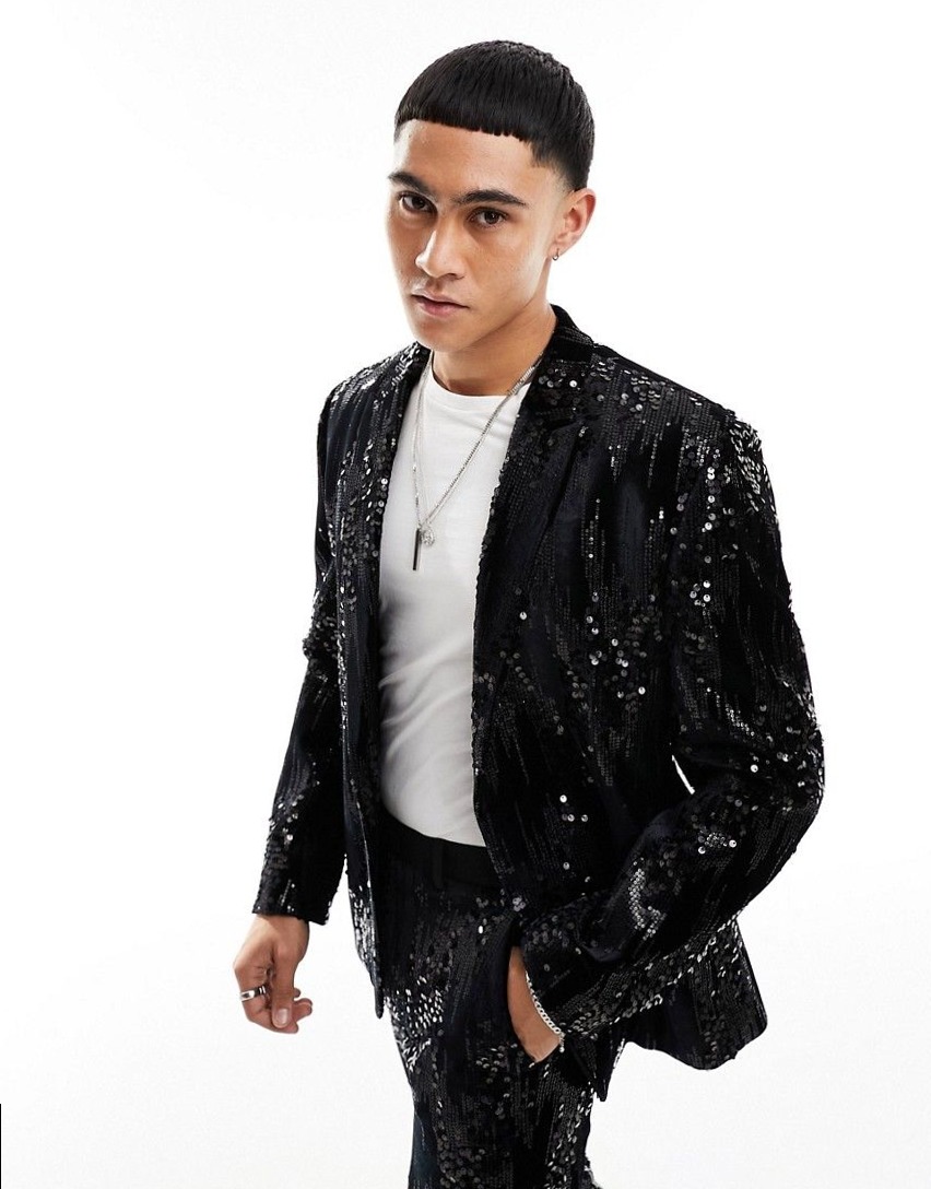 💎 🌹 Neon-Scattered Sequin Jacket in Jet Black for Midnight Glam — aesthetic edit 625