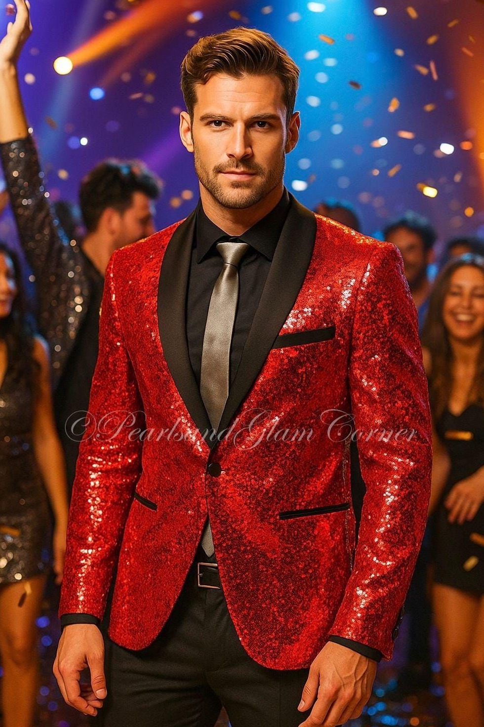 Neon Sequin Blazer: Glowing Slim Fit Tuxedo for Electric Night Style 🌹 💫 750
