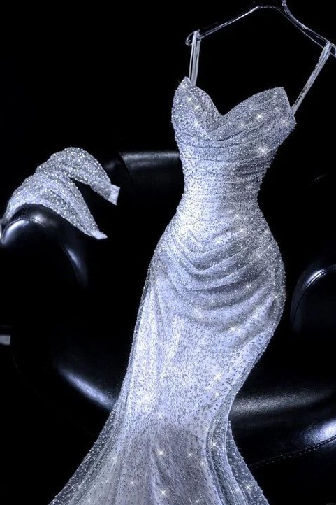 💟 💟 | Neon Sequin Mermaid Dress with Sparkly Tulle Prom Gown | digital design vi 749