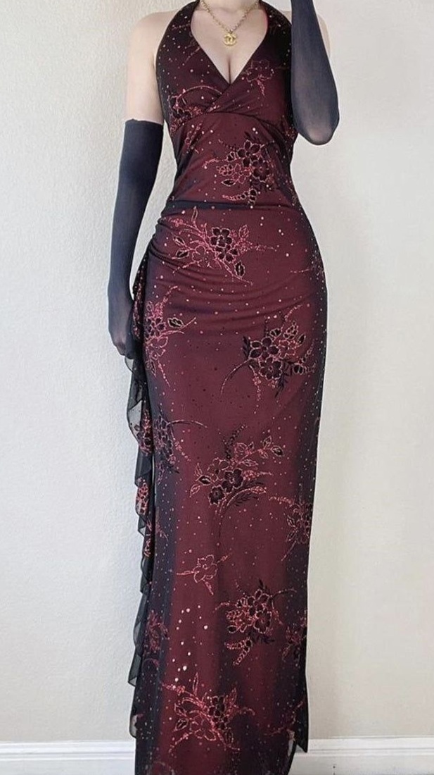 🎆 🔮 Neon Sheath Elegance: 2000s Red-Black Halter Prom Gown, LTP4140 411