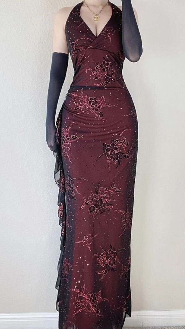 ⊹ Neon Sheath Elegance in Red and Black, 2000s Prom Revival ⊹ 💎 509