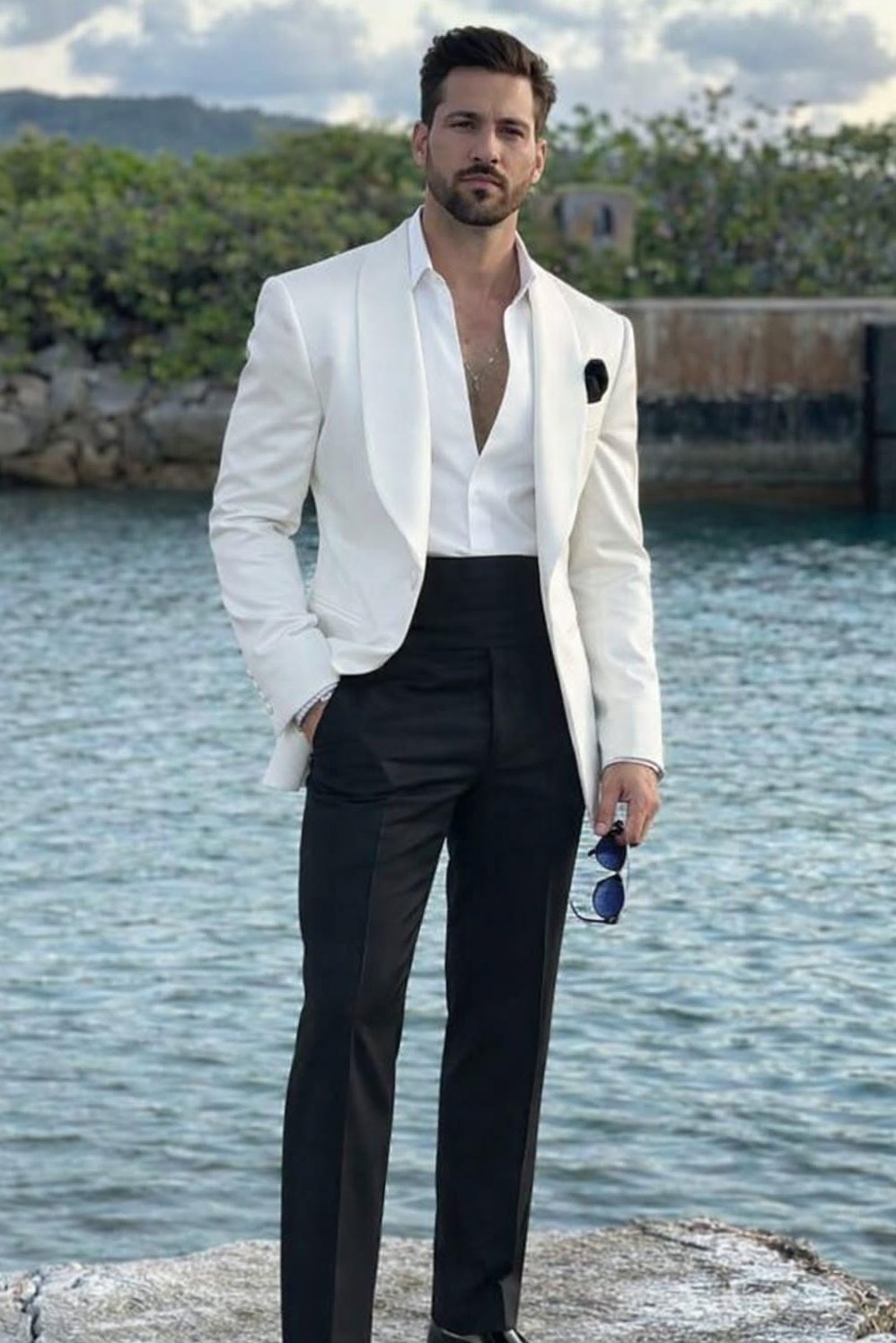 💎 🥂 ✨ | Neon-Touched Tuxedo Elegance in Off-White and Black | visual storytellin 525