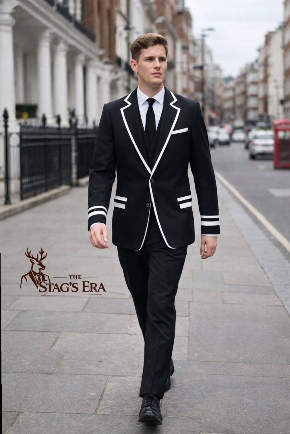 🎆 🔵 Neon-Trimmed Black Tuxedo Blazer | Vintage Elegance for Men’s Designer Suits 186