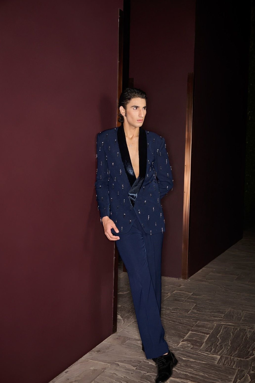 🃏 Neon Tuxedo Elegance in Midnight Blue — aesthetic edit 323