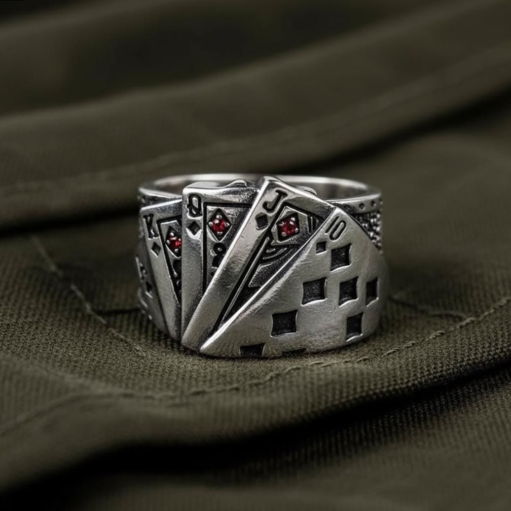 old hollywood glam • Golden Open Band Poker Ring — Retro Glam Jewelry for Party  600