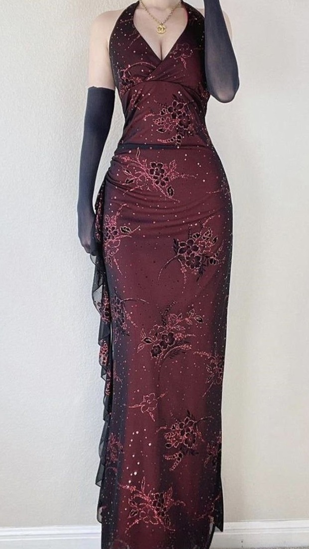 party like it’s 1999 ✧ Neon Sheath Reverie: 2000s Halter Glam in Black Red Lace  778