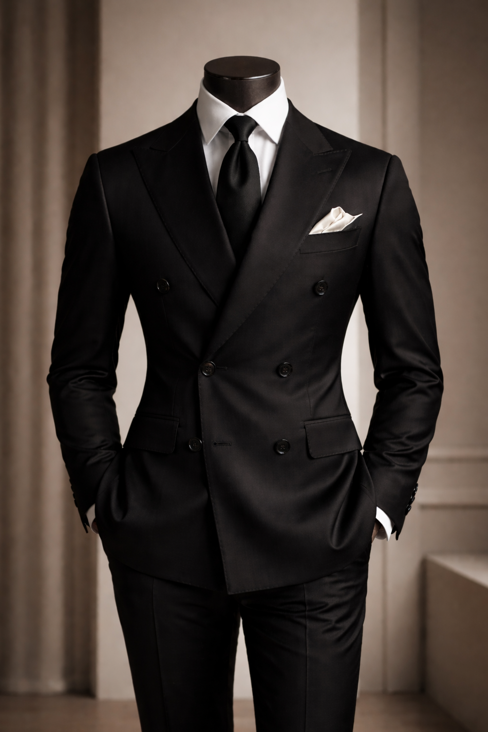 Powerful Elegance in Black Double-Breasted Suit Design ⚡ 🪩 551