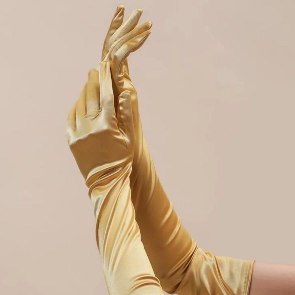 📻 ⟡ Rebellious Rose Gloves in Gold — Neon Elegance for Bold Statements 684