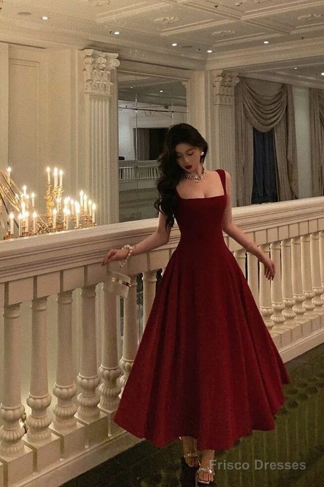 🎈 | Red Ankle-Length Glam: Neon A-Line Birthday Party Dresses with Vintage Edge  561