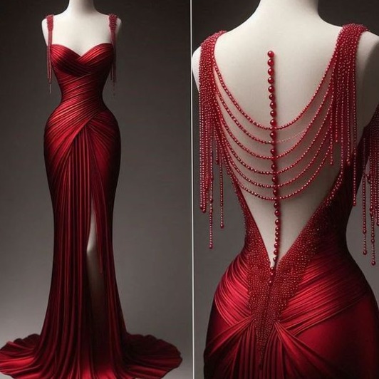 🌺 🌺 Red Mermaid Glamour Dress with Neon Accents & Vintage Elegance for Nighttime 806