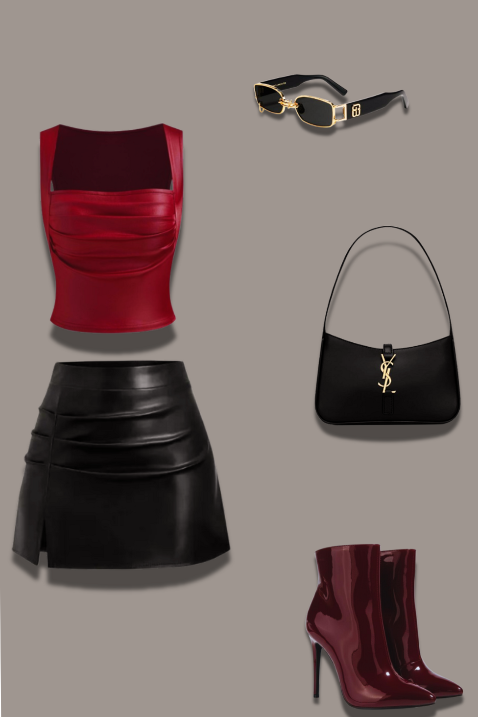 Red Neon Tube Top Meets Vintage Leather Skirt for a Bold Night Out — 🗝️ 388