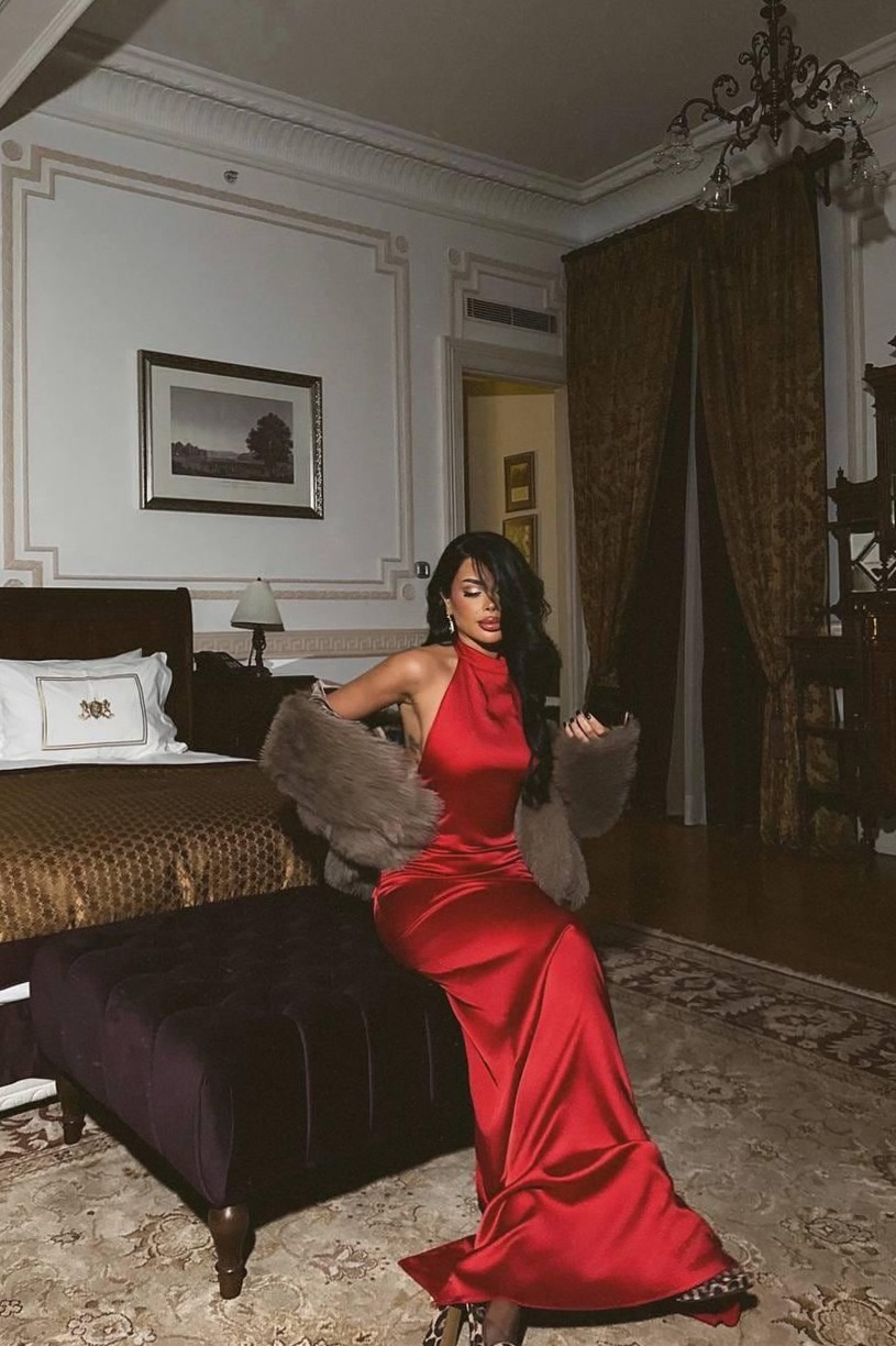 Red Satin Halter Mermaid Gown Neon Dreams | 🏙️ 🏨 party like it’s 1999 564