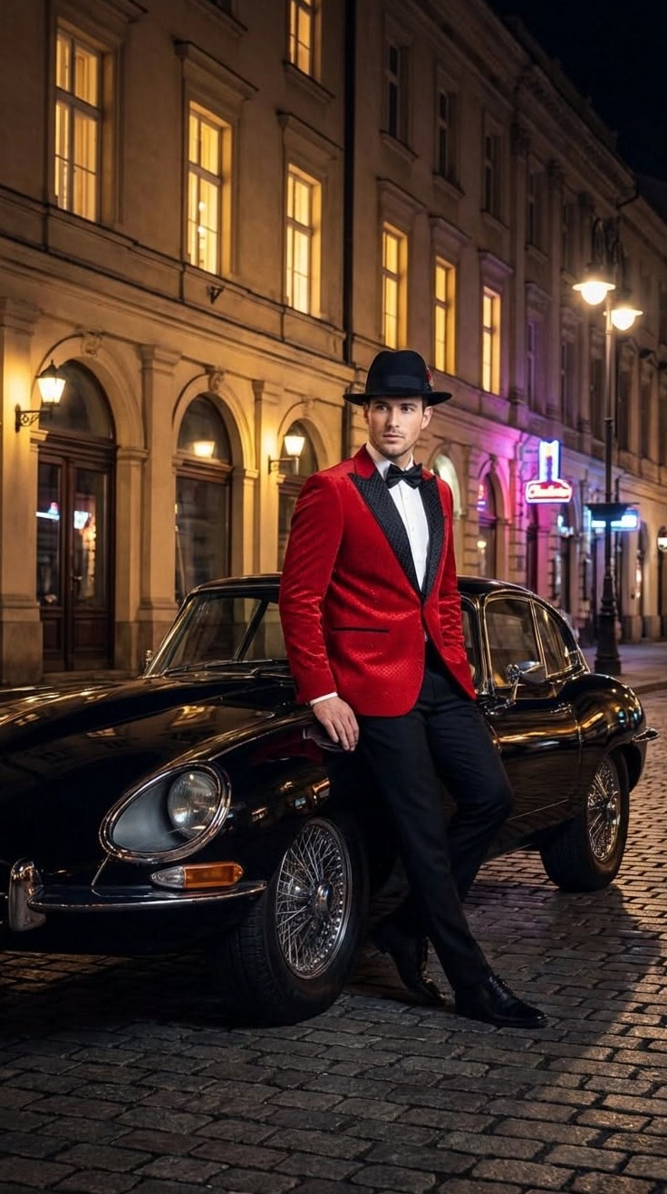 ✨ Red Velvet Glam: Rhinestone Blazer & Tonic Hat Set – Festive Party Elegance |  941