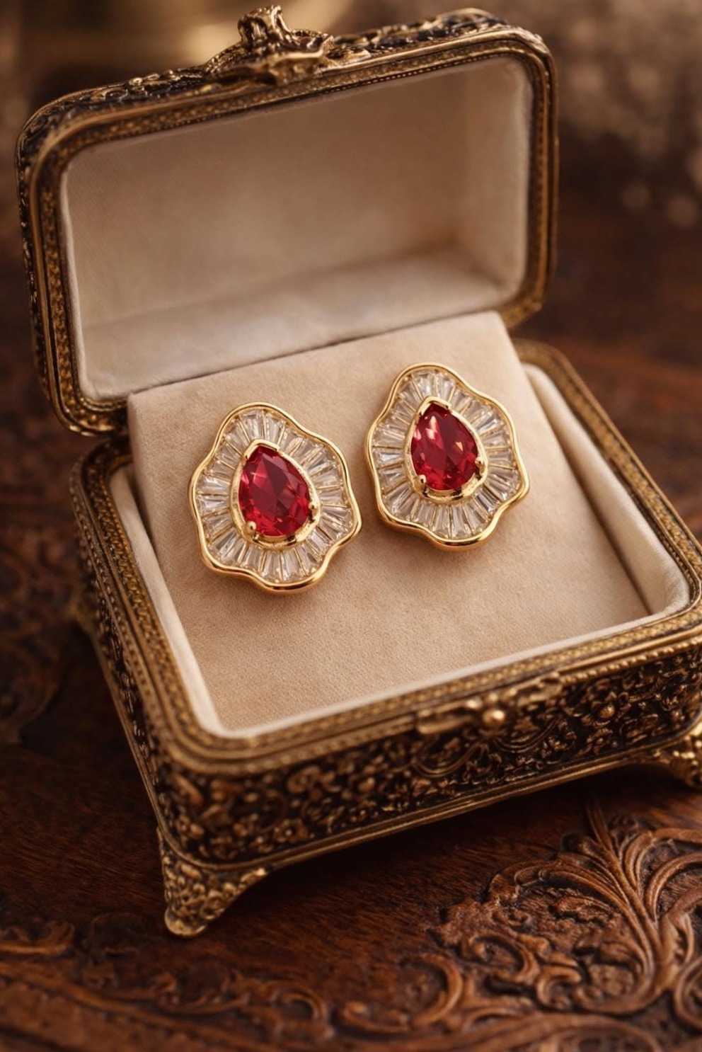 Retro Ruby Glam: Art Deco Crystal Studs in Gold-Toned Brass 👜 👠 👜 119
