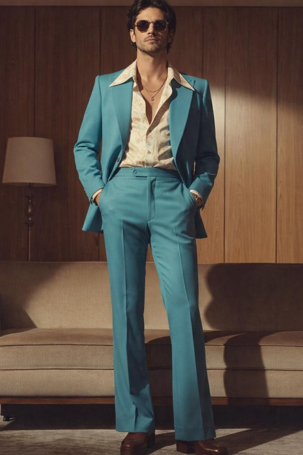 Retro Teal 70s Men’s Suit — Neon-Toned Tailored Style for Vintage Vibes | 🤍 🤍 go 687