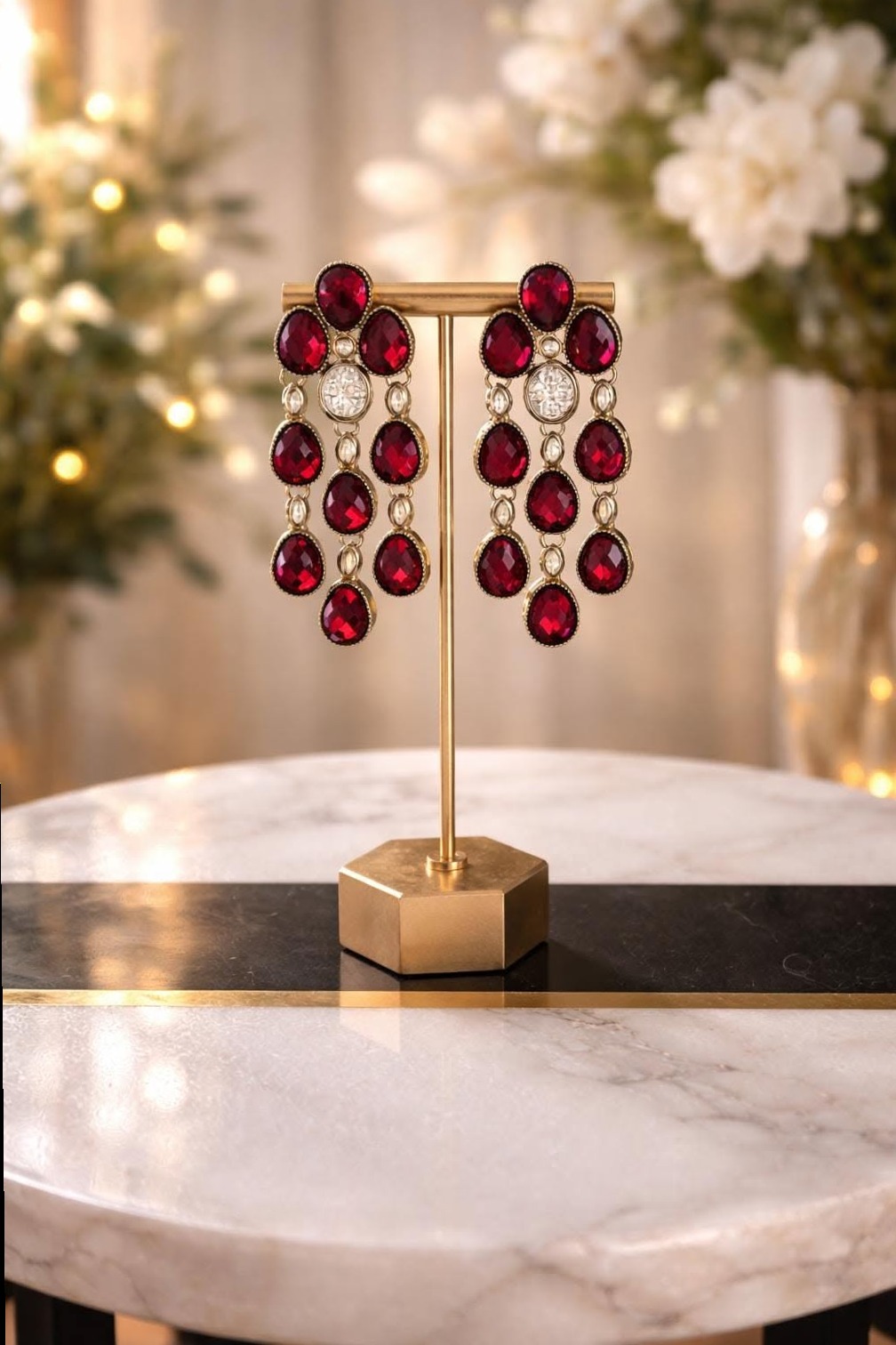 ⊹ Rubinrote Ohrringe mit Kristallakzenten im Antik-Gold-Ton ⊹ 🥳 🎉 🌟 717