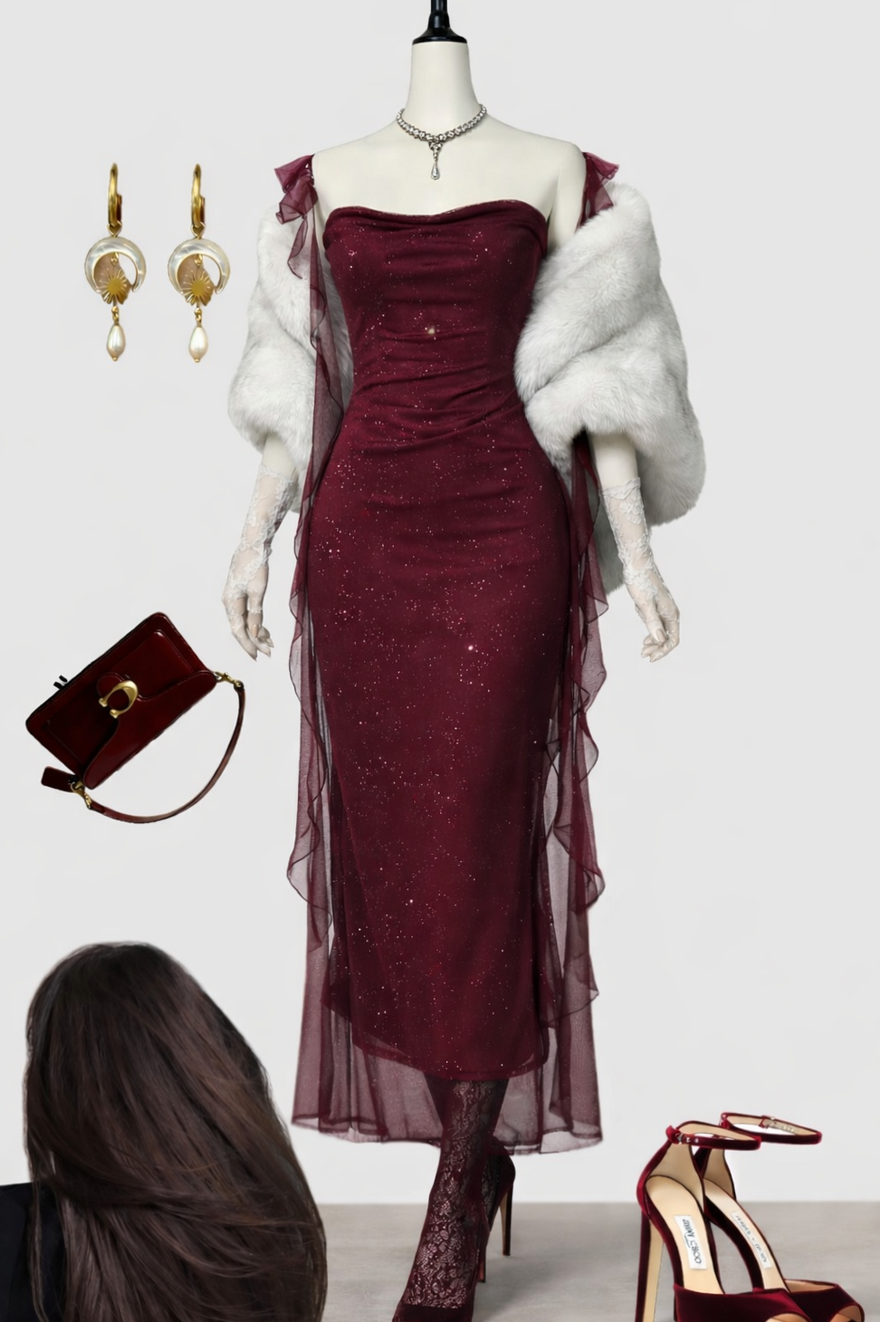 ruby red nights: 🗝️ Gothic Wine-Hued Gown | Neon-Lit Romance in Velvet Shadows 156