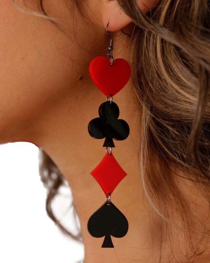 ✦ sapphire evening vibes ✦ Neon Queen of Hearts Earrings – Vintage Rave Glam, Ca 106