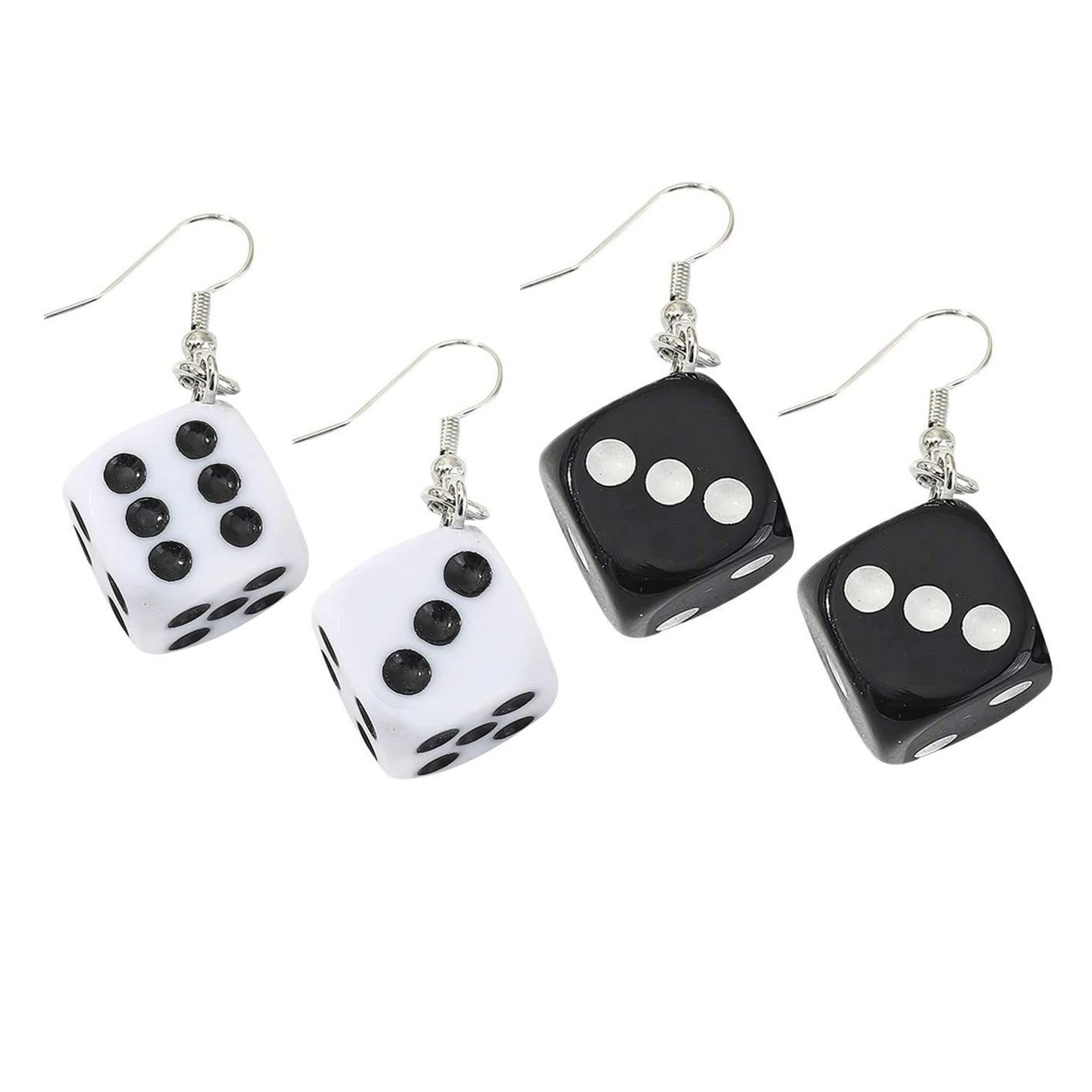 sapphire evening vibes ✧ Neon Dice Drop Earrings – Geometric Black & White Dangl 793