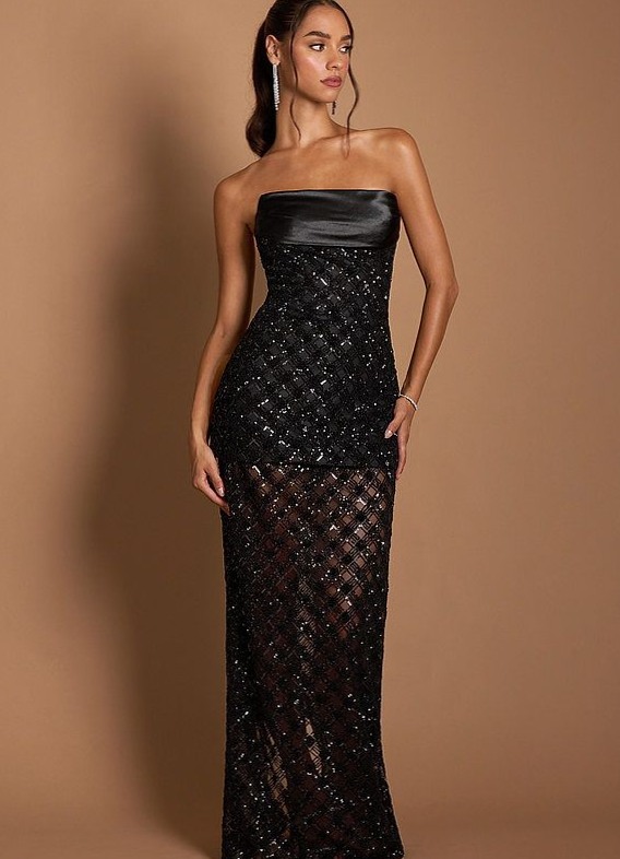 ⊹ Shaina Black Maxi Dress | Azazie Neon Elegance & Vintage Glam Party Style ⊹ 🎨  571