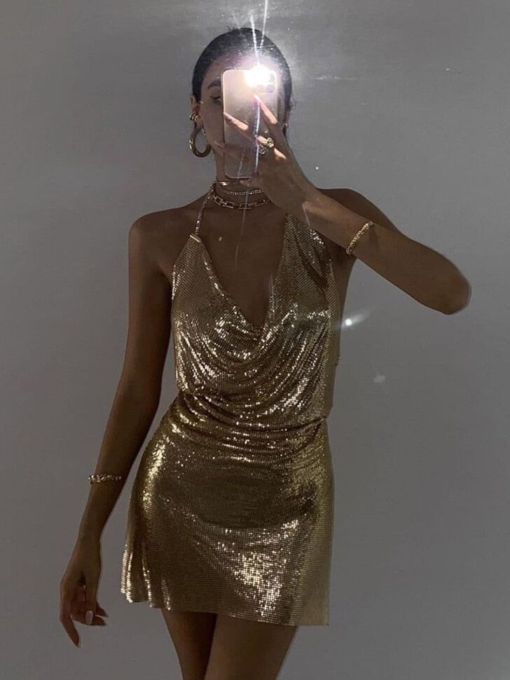 ⊹ Sibybo Glitter Gown — Silver S V-Neck Sequin Mini Dress for Glam Night Out ⊹ 🕰 231