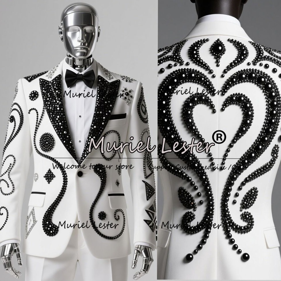 Smoking Costumes with Black Pearl Details, Cinched Fit, Vintage Glam for Night E 557