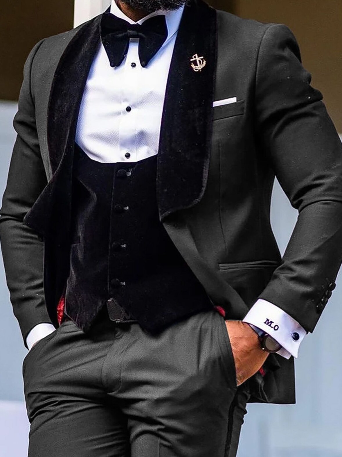 ✦ starlight aesthetic ✦ Velvet Elegance: Timeless Black Tuxedo for the Modern Gr 105