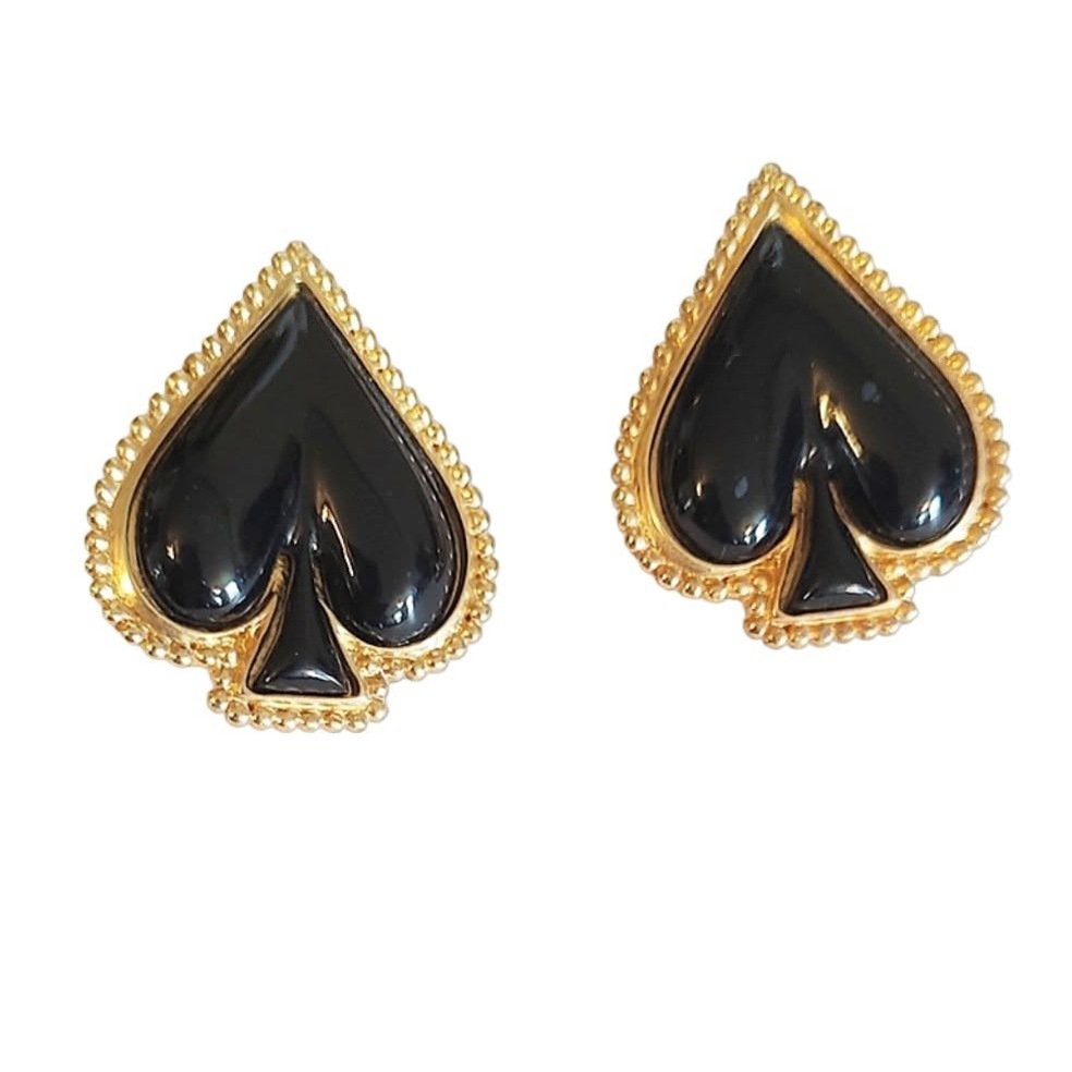 🎯 Trifari 90s Large Black Gold Heart Earrings | Os Size | Vintage Luxury Design  229