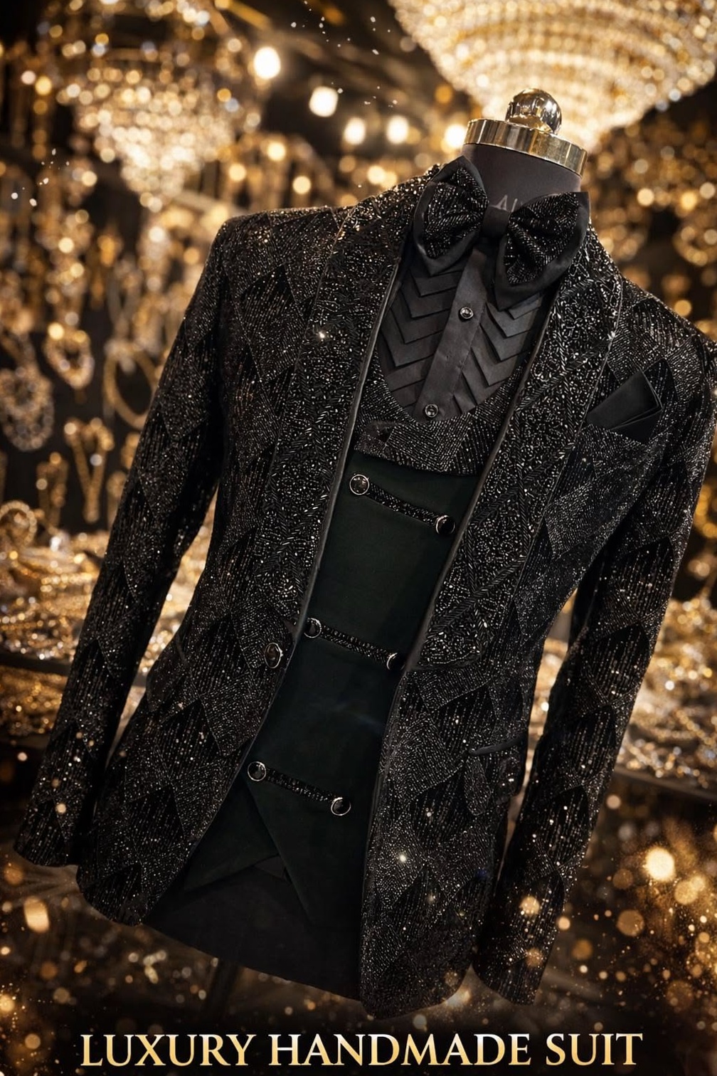 velvet night vibes • Neon-Trimmed Vintage Tuxedo in Midnight Black for Grooms &  305