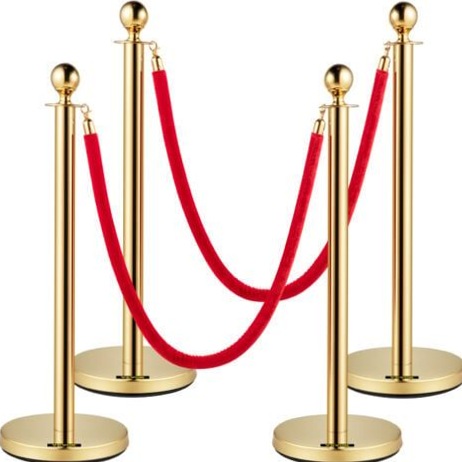 💙 🌃 Velvet Rope Elegance with Gold-Tip Stanchions | 4-Pack Red Barricade Set for 968